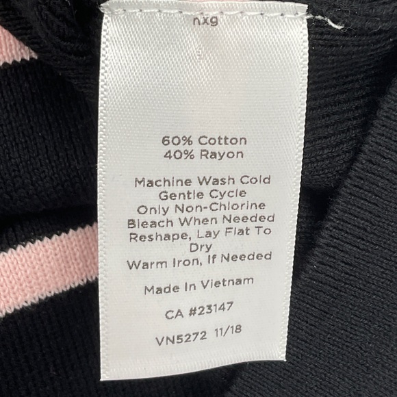 Talbots NWOT Striped Boat Neck Cotton Sweater Black Pink Button Back Detail XLP - Picture 15 of 16